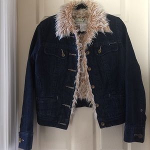 Seven7, shearling trim denim jacket,